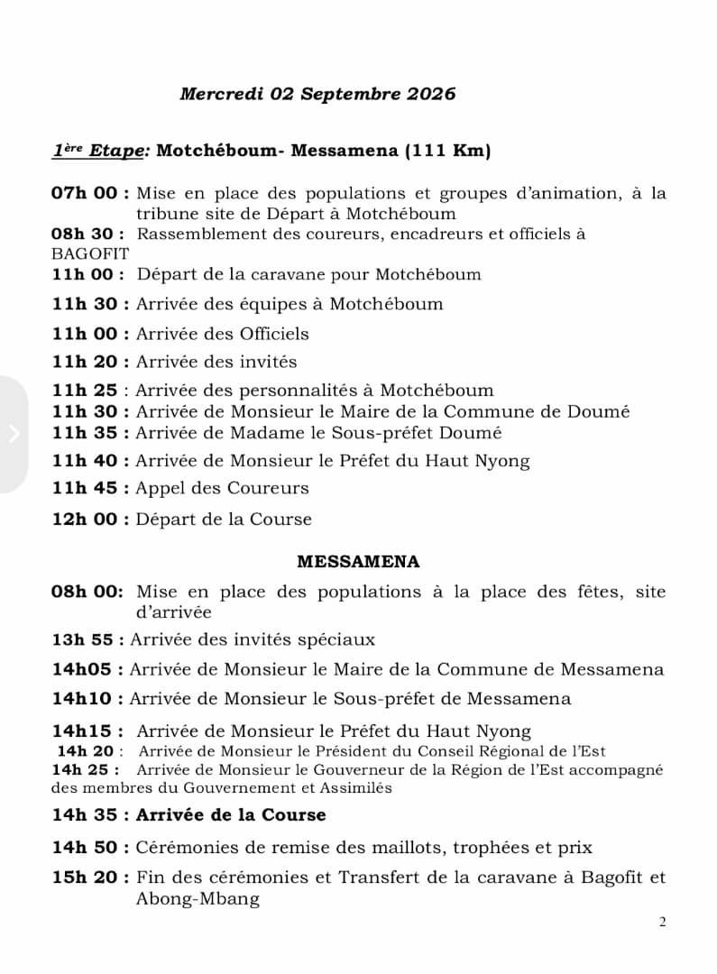 Programme Officiel Étape 1 Motchéboum - Messamena